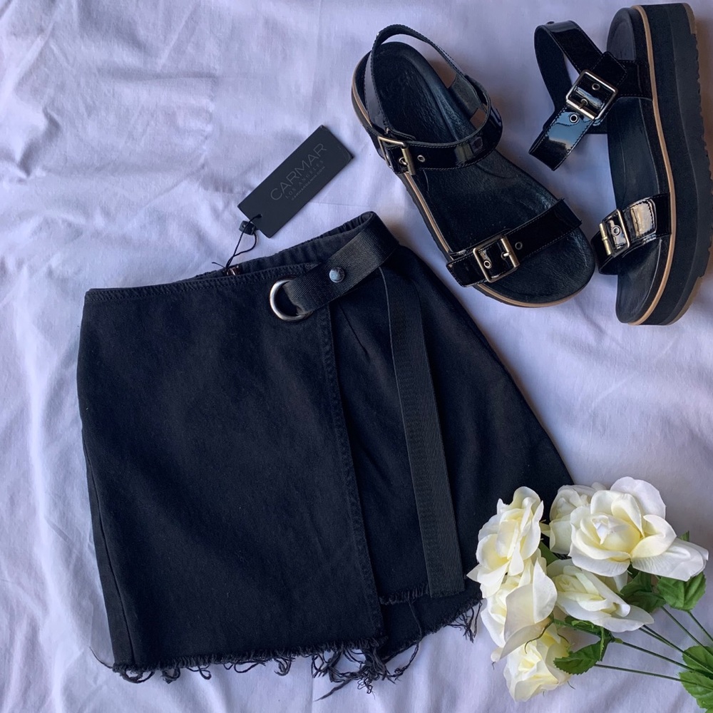 NWT Carmar Denim Black Wrap Skirt